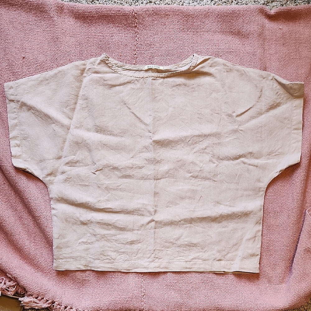Black Crane Linen Top With Dolman Sleeves